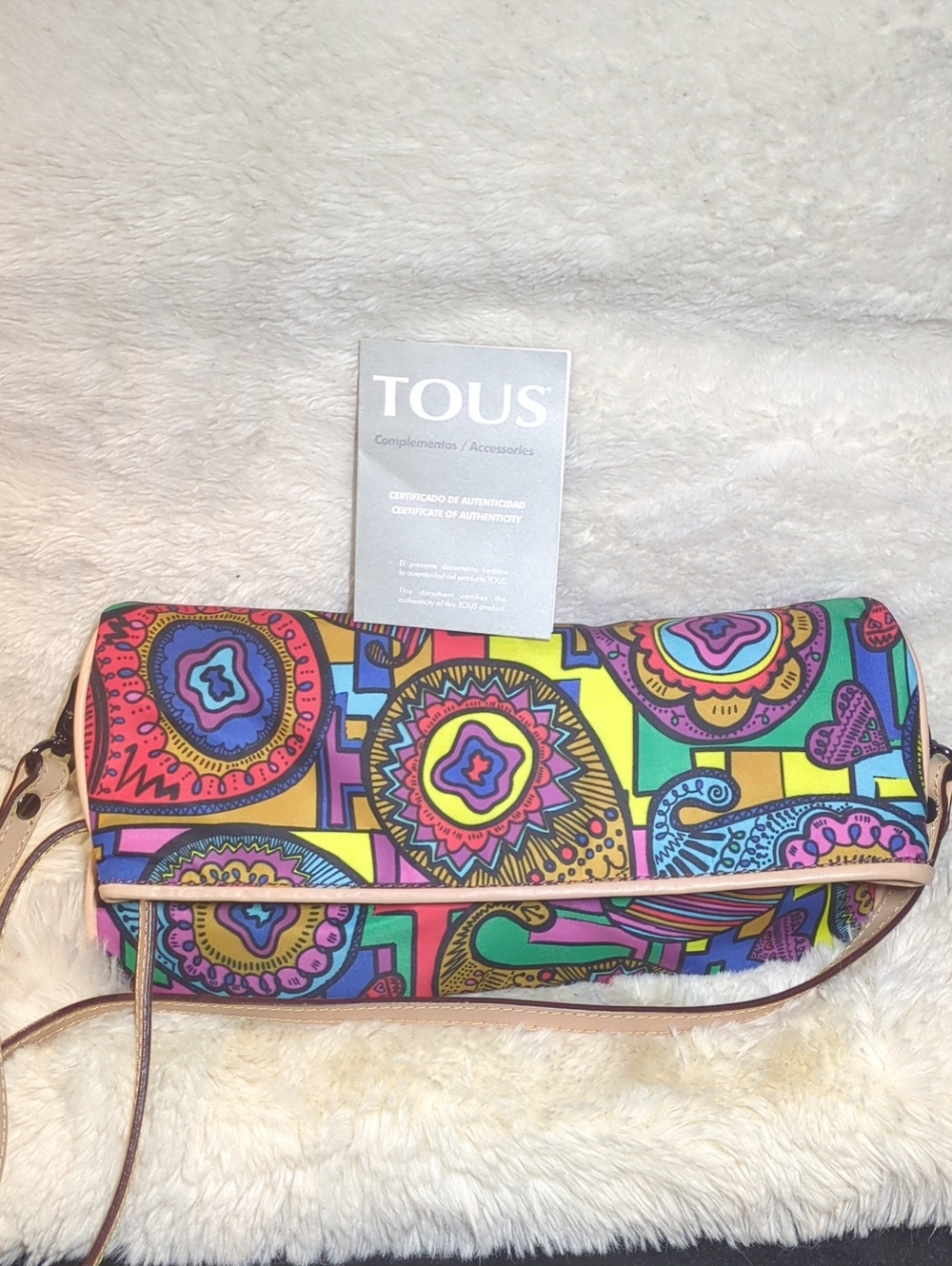 NWT Tous Multicolor Vintage Crossbody Flap Bag Rare Retro Psychedelic Print $125